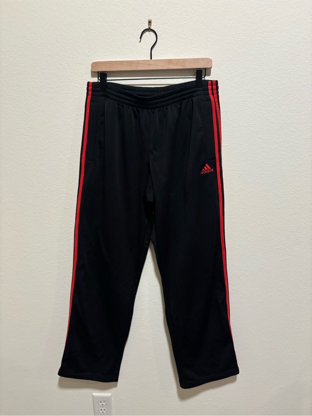 Adidas Men’s Black Track Pants with Red Stripes